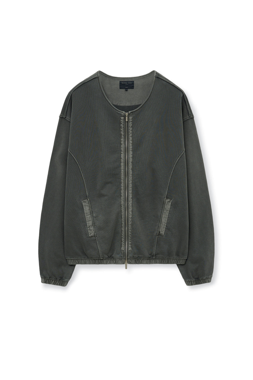 Matin Kim - Pigment Dyed Collarless Zip Up Jumper (Charcoal) product image 2 | TRAB K-Fashion Australia