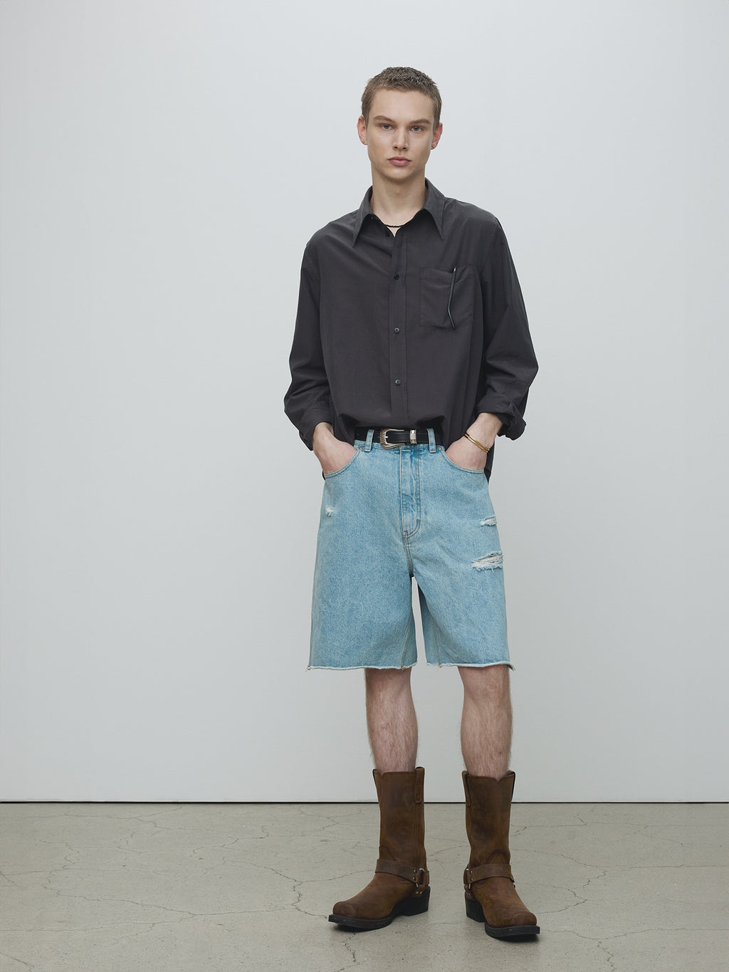Tonywack - Silk Cotton Garment-Dyed Shirt (Faded Black) product image 2 | TRAB K-Fashion Australia