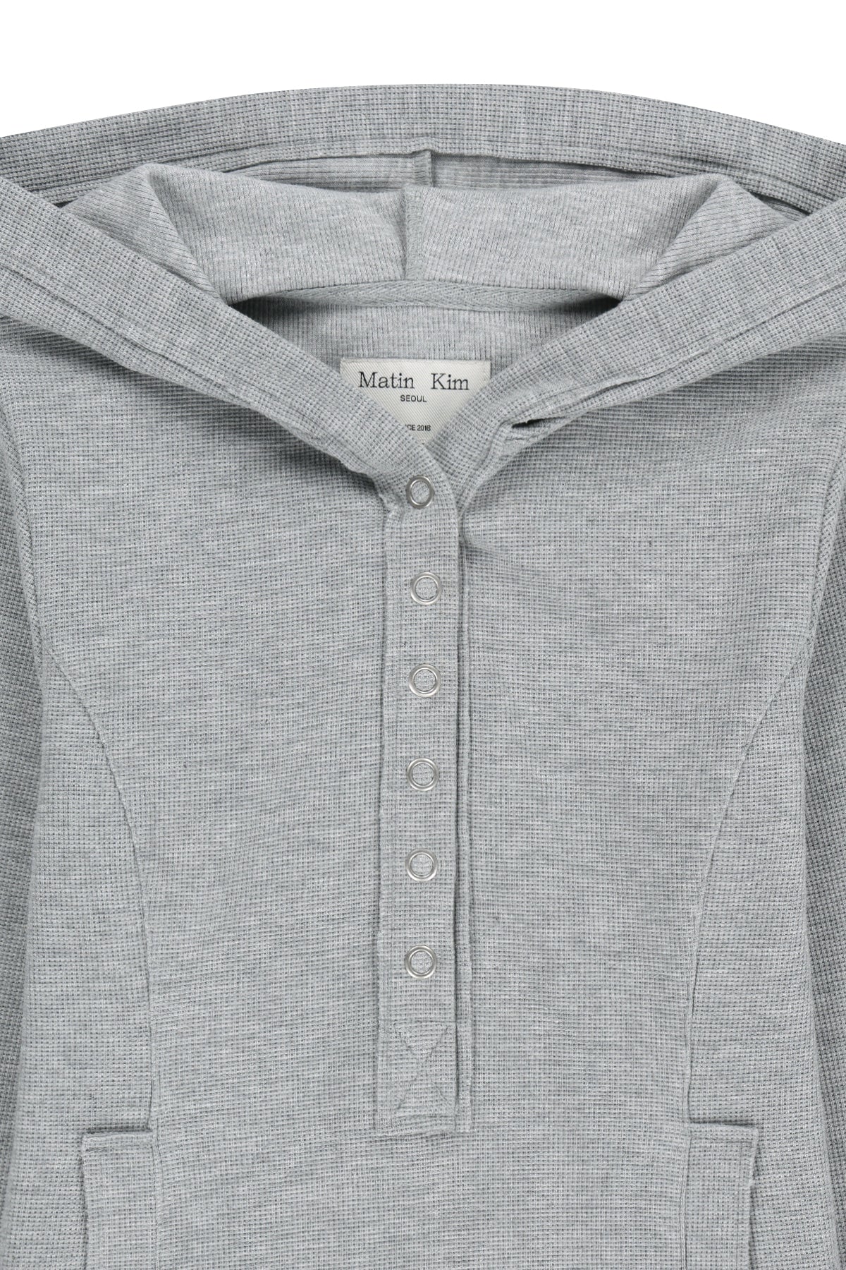 Matin Kim - Waffle Henley Neck Hood Top (Grey) product image 3 | TRAB K-Fashion Australia