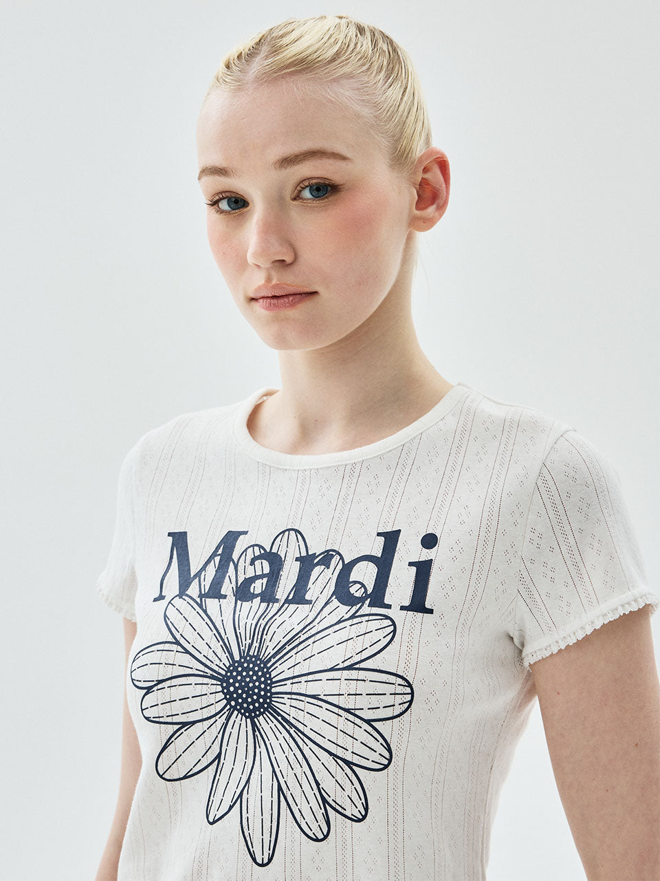Mardi Mercredi - Slim Fit Top Eyelet Flowermardi (Ivory Navy) product image 1 | TRAB K-Fashion Australia