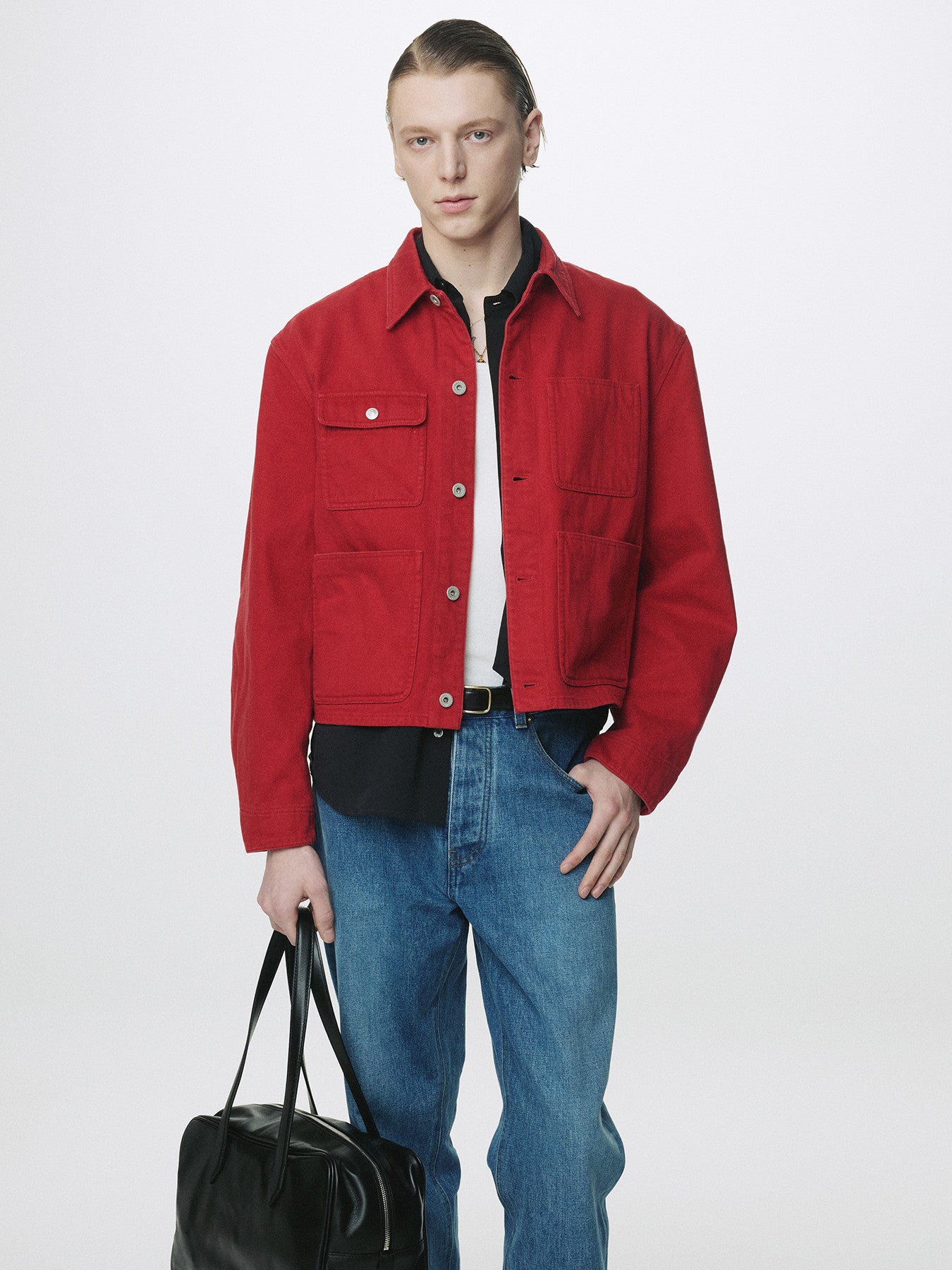 Tonywack - Slub Cotton Cropped Work Jacket (Red) product image 5 | TRAB K-Fashion Australia