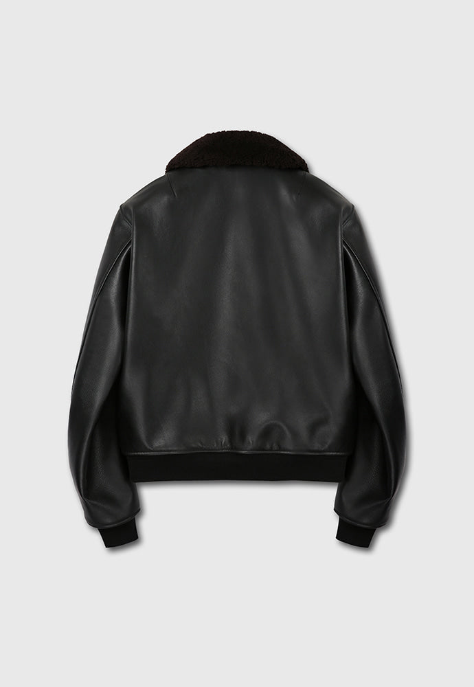 Tonywack - Shearling Collar Leather Bomber Jacket (Black) product image 11 | TRAB K-Fashion Australia