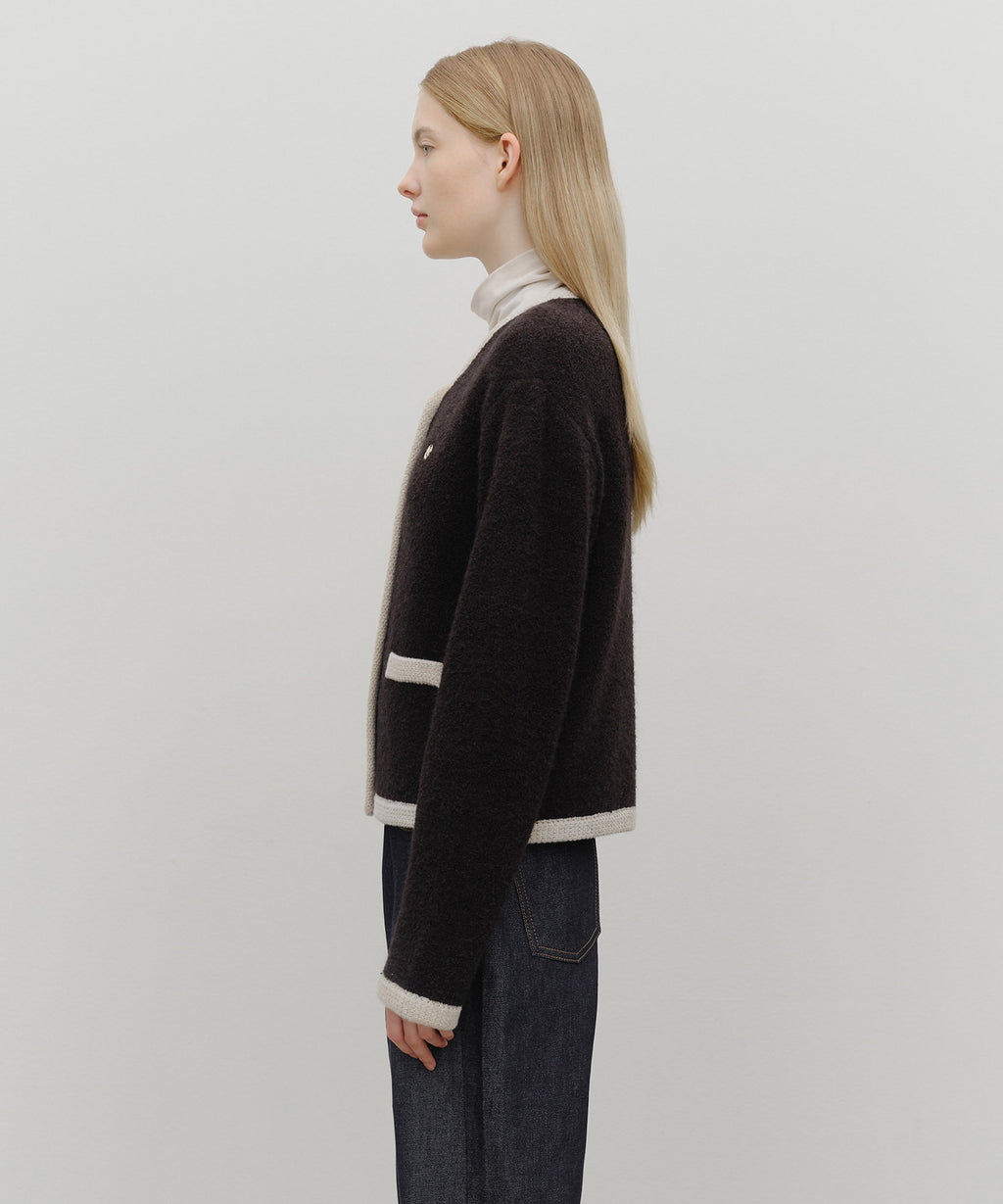 Marithe & Francois Girbaud - Boucle Knit Round Neck Cardigan (Black) product image 2 | TRAB K-Fashion Australia