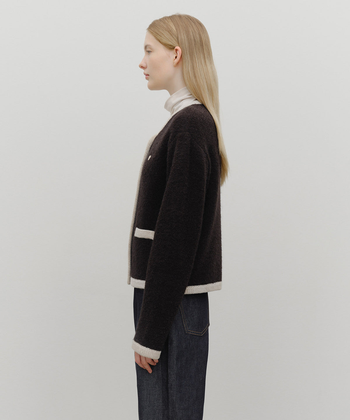 Marithe & Francois Girbaud - Boucle Knit Round Neck Cardigan (Black) product image 2 | TRAB K-Fashion Australia