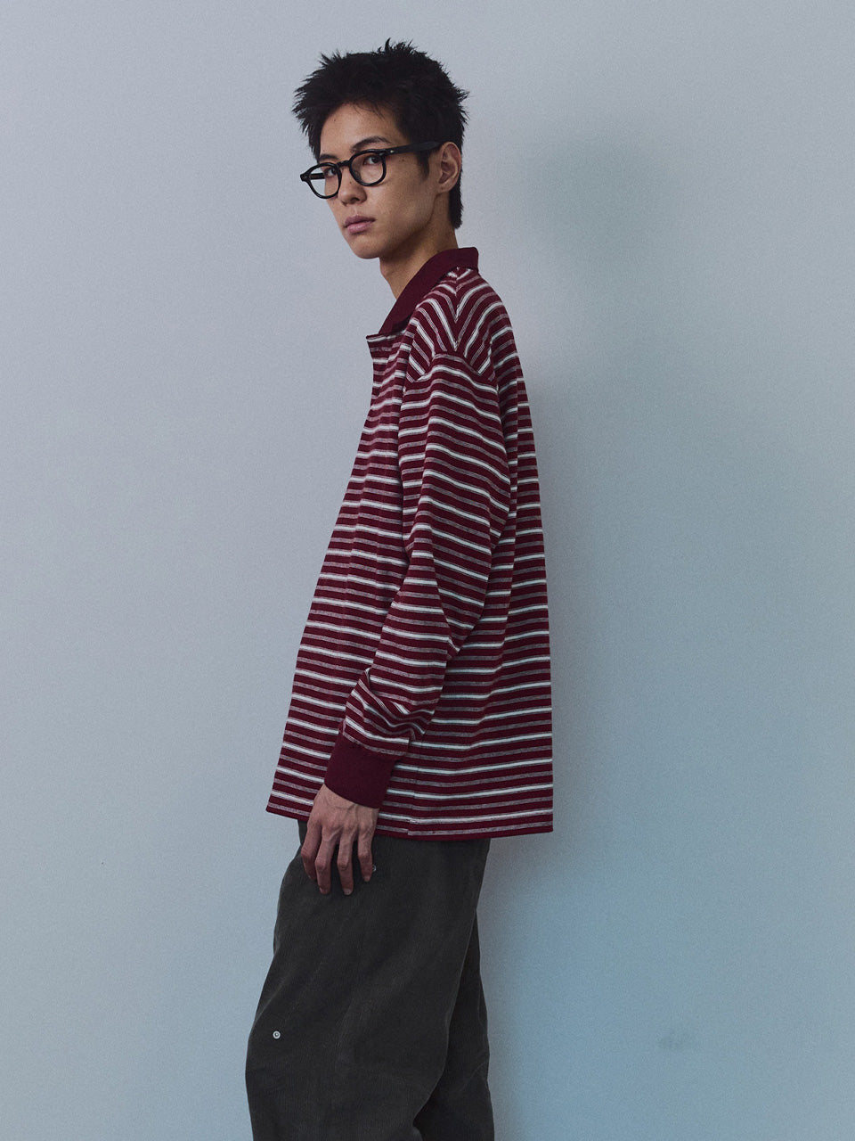Kijun - Striped Polo Shirt (Burgundy) product image 8 | TRAB K-Fashion Australia