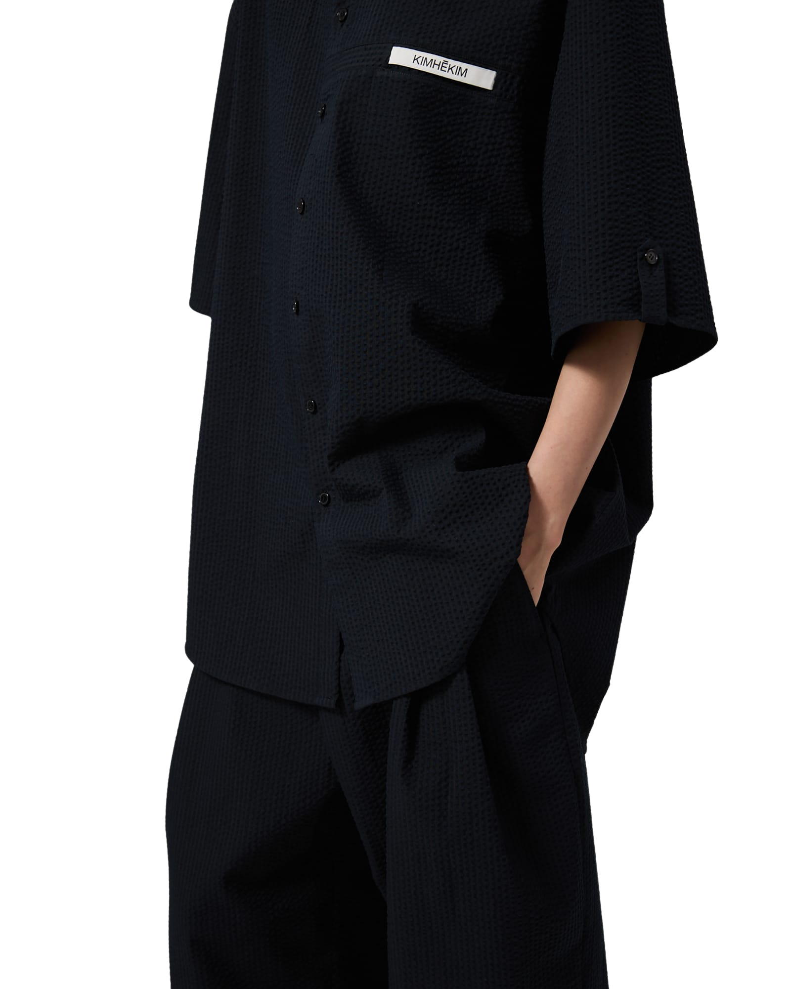 Kimhe Kim - Stripped Label Short Sleeves Shirt (Black) product image 10 | TRAB K-Fashion Australia