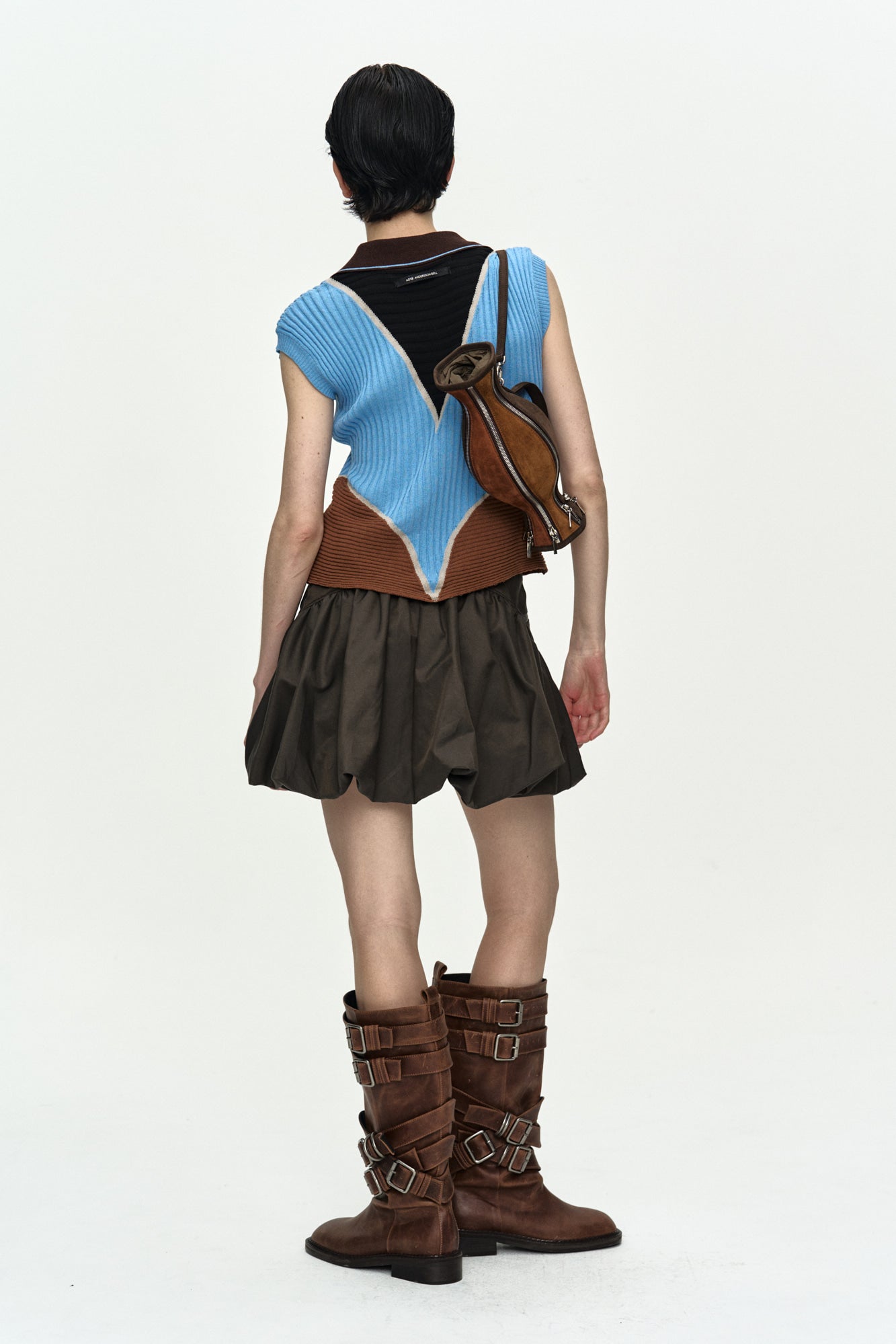Andersson Bell - Color-Blocked Knit Polo Vest (Blue/Brown) product image 3 | TRAB K-Fashion Australia