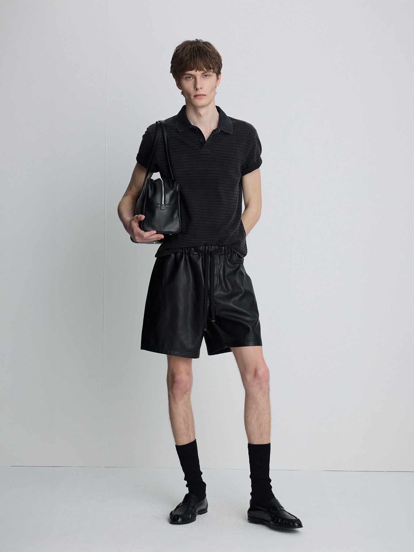 Tonywack - Garment Dyed Stripe Piqué Polo (Faded Black) product image 1 | TRAB K-Fashion Australia