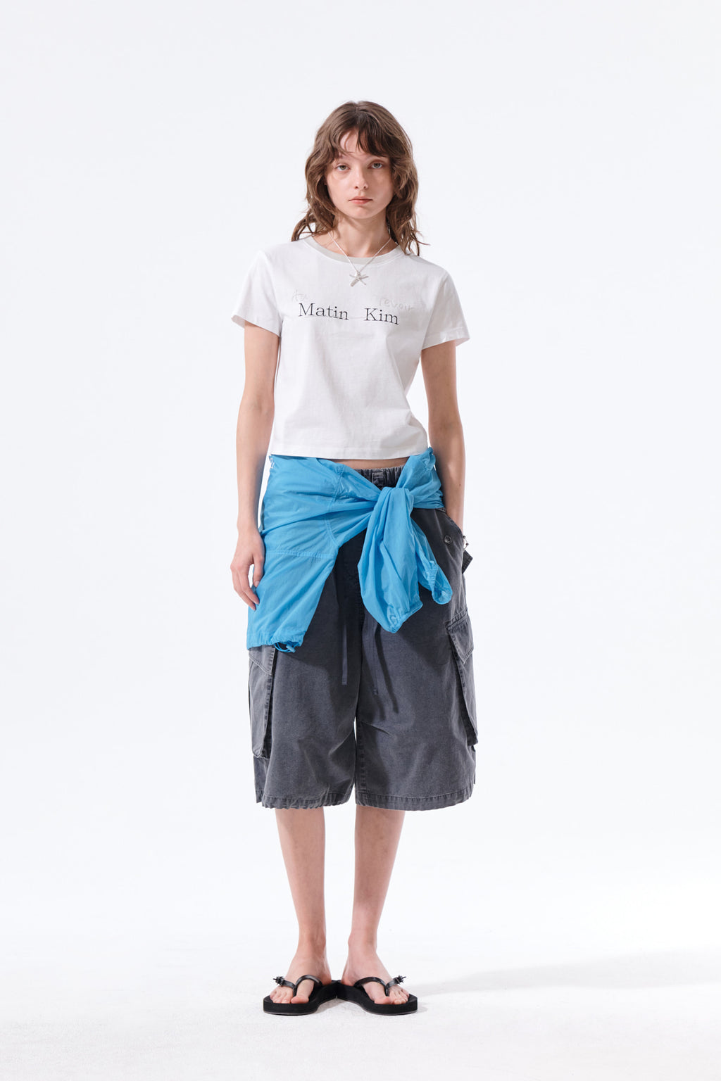 Matin Kim - Tonal Rib Logo Crop Top (White) product image 9 | TRAB K-Fashion Australia