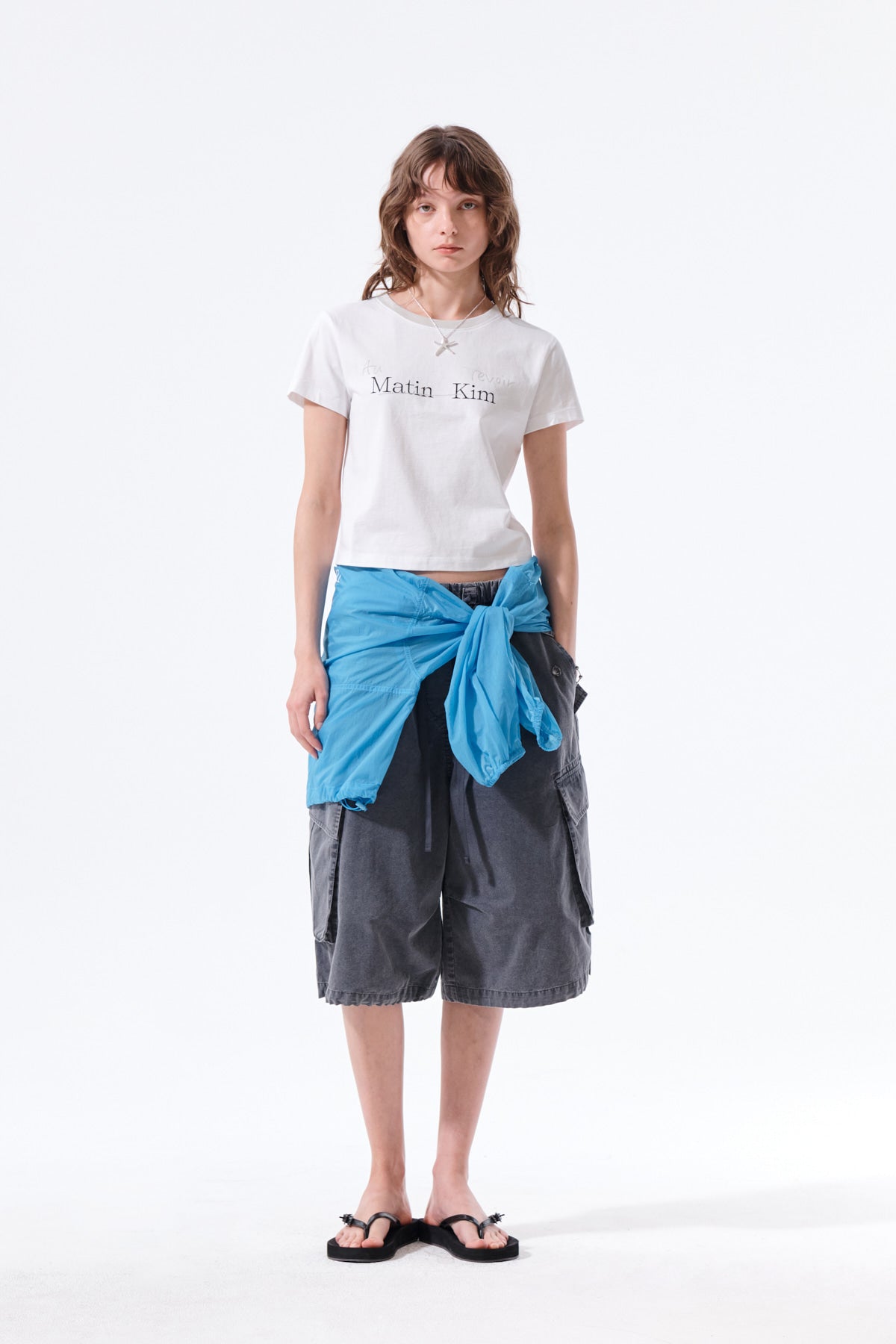 Matin Kim - Tonal Rib Logo Crop Top (White) product image 9 | TRAB K-Fashion Australia