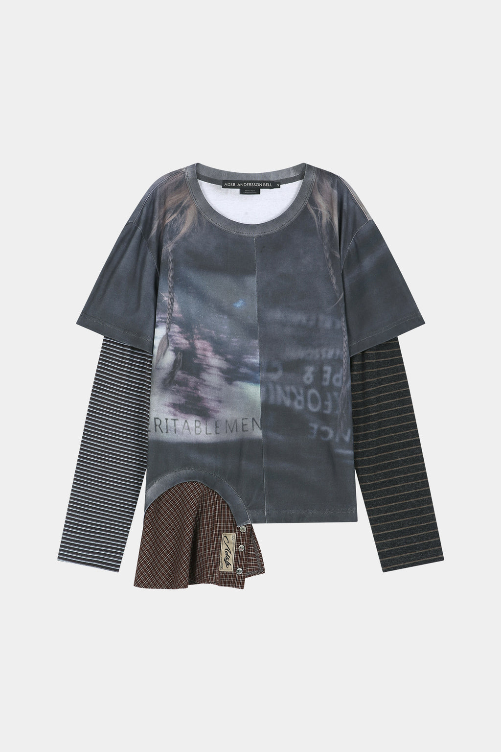 Andersson Bell - Mixed Stripe Sleeve Layered Top (charcoal) (Charcoal) product image 8 | TRAB K-Fashion Australia