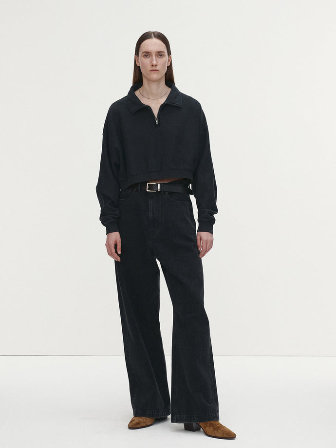 Tonywack - Garment-Dyed Cropped Zip Up Sweatshirt (Faded Black) product image 2 | TRAB K-Fashion Australia