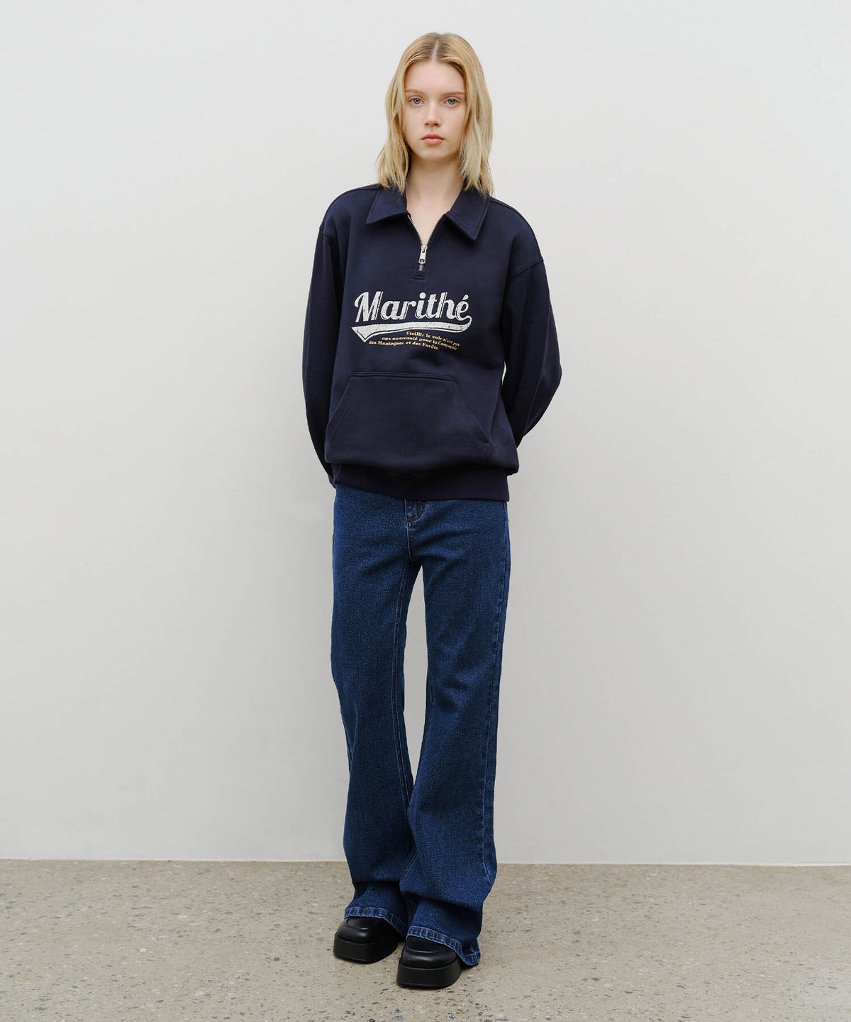 Marithe & Francois Girbaud - Baseball Logo Collar Half Zipup Sweatshirt (Navy) product image 5 | TRAB K-Fashion Australia