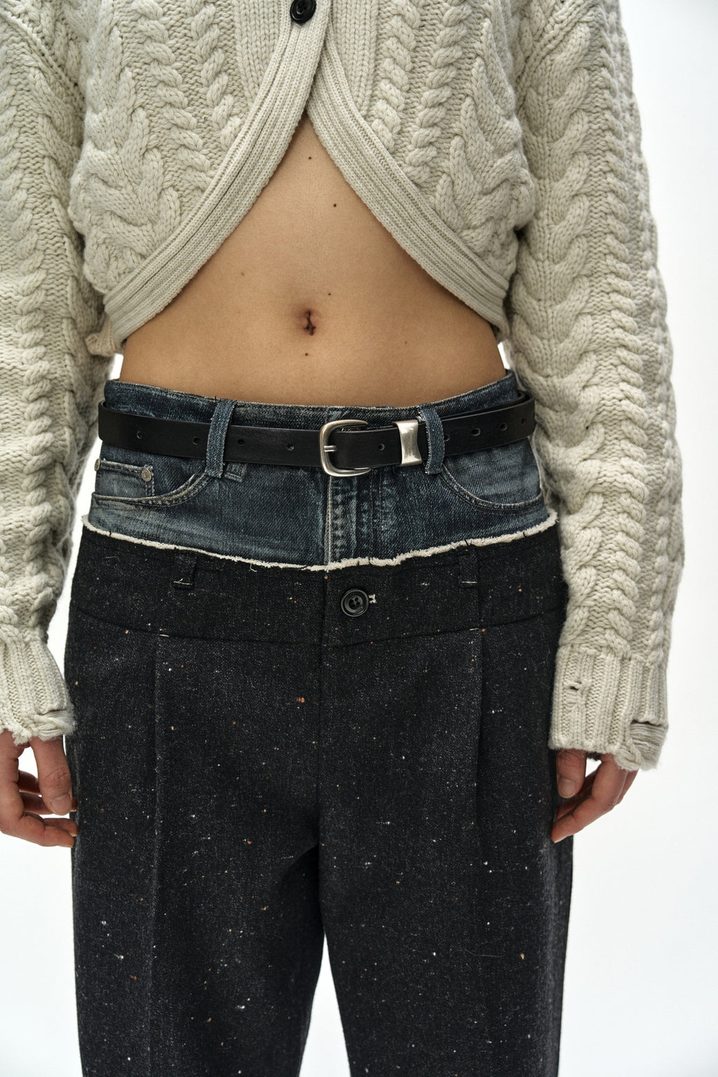 Andersson Bell - Denim-Waist Nep Wool Trousers (Black) product image 8 | TRAB K-Fashion Australia