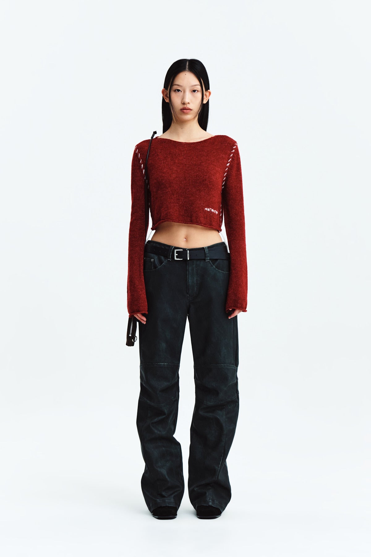 Matin Kim - Biker Detail Washed Leather Pants (Navy) product image 5 | TRAB K-Fashion Australia