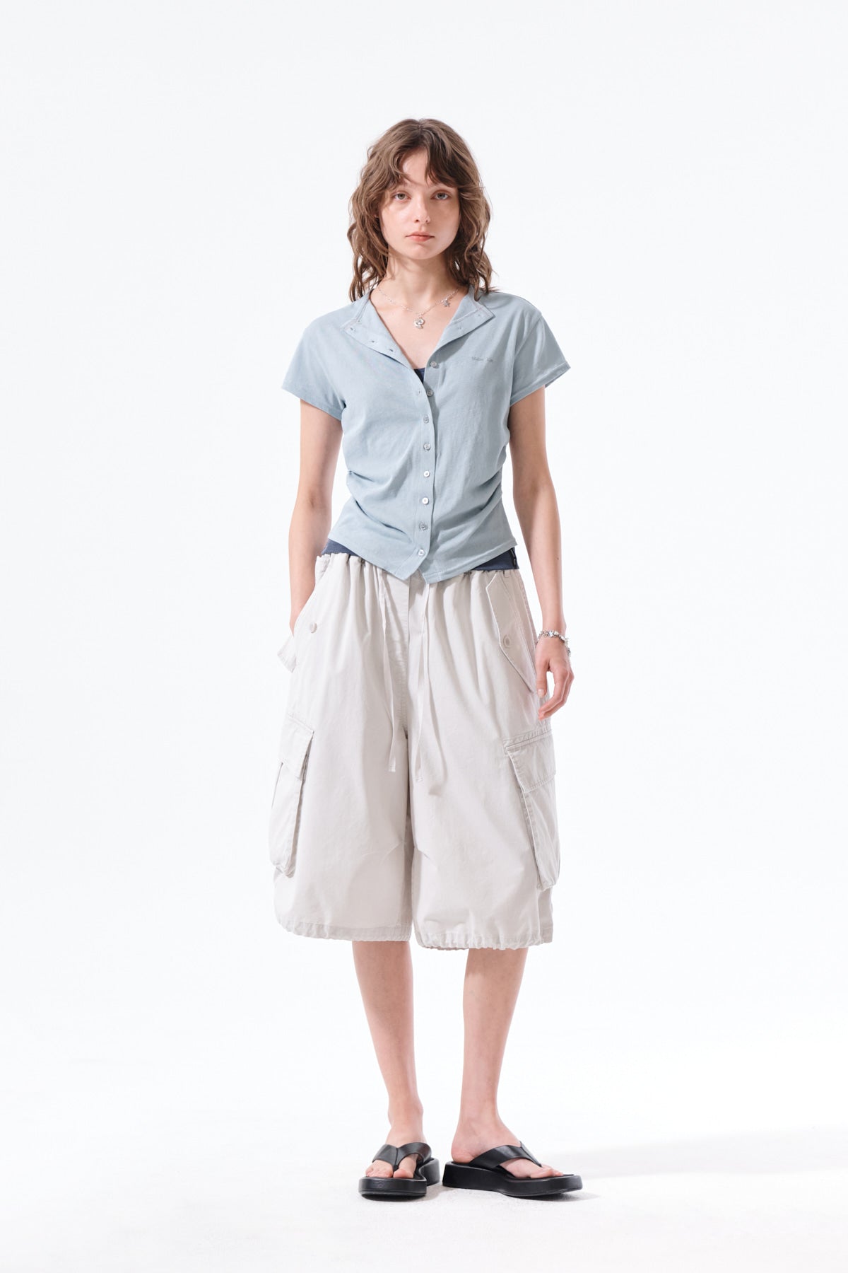 Matin Kim - Side Shirring Button Top (Light Blue) product image 9 | TRAB K-Fashion Australia