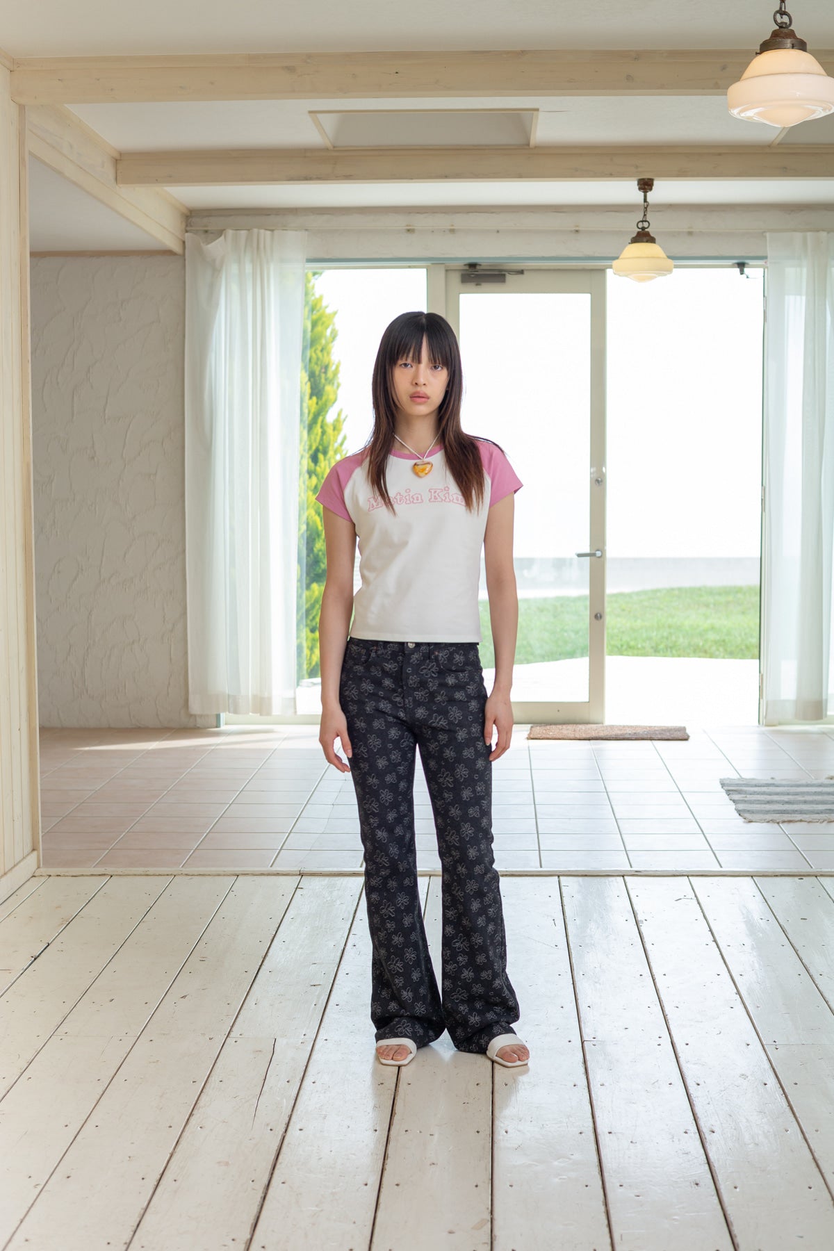 Matin Kim - Flower Stitch Raglan Logo Top (Pink) product image 6 | TRAB K-Fashion Australia