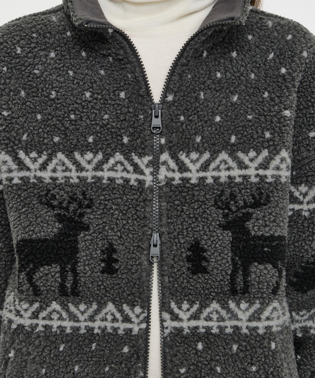 Marithe & Francois Girbaud - High Neck Pattern Fleece Jacket (Gray) product image 4 | TRAB K-Fashion Australia