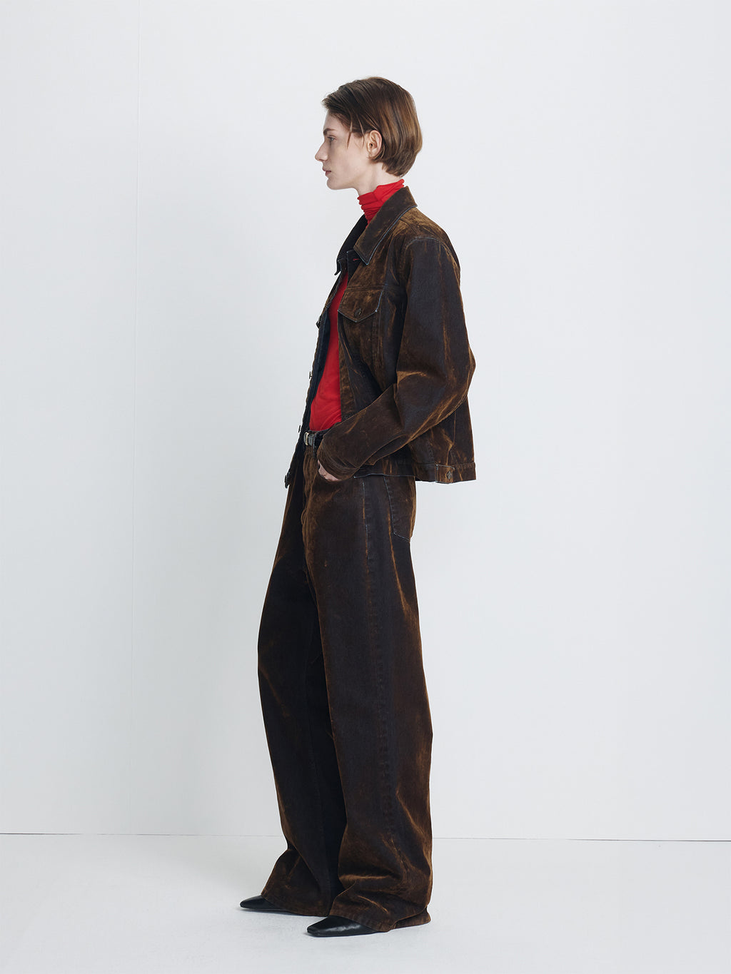 Tonywack - Flocked Denim Loose Flared Pants (Brown) product image 1 | TRAB K-Fashion Australia