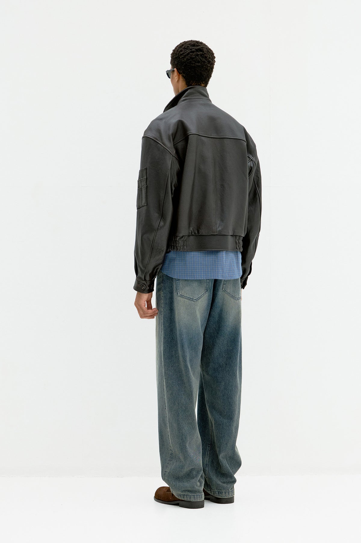 Coor - Vintage Shelter Neck Collar Leather Jumper (Black Brown) product image 4 | TRAB K-Fashion Australia