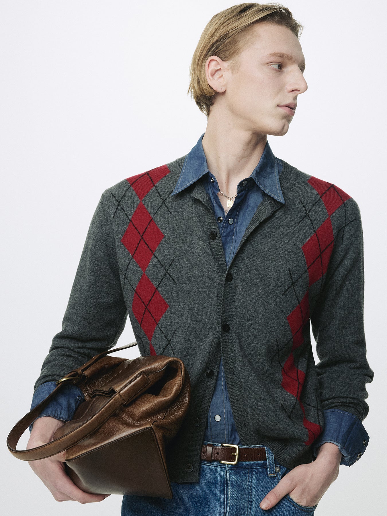 Tonywack - Merino Wool Argyle Cardigan (Grey/Red) product image 6 | TRAB K-Fashion Australia