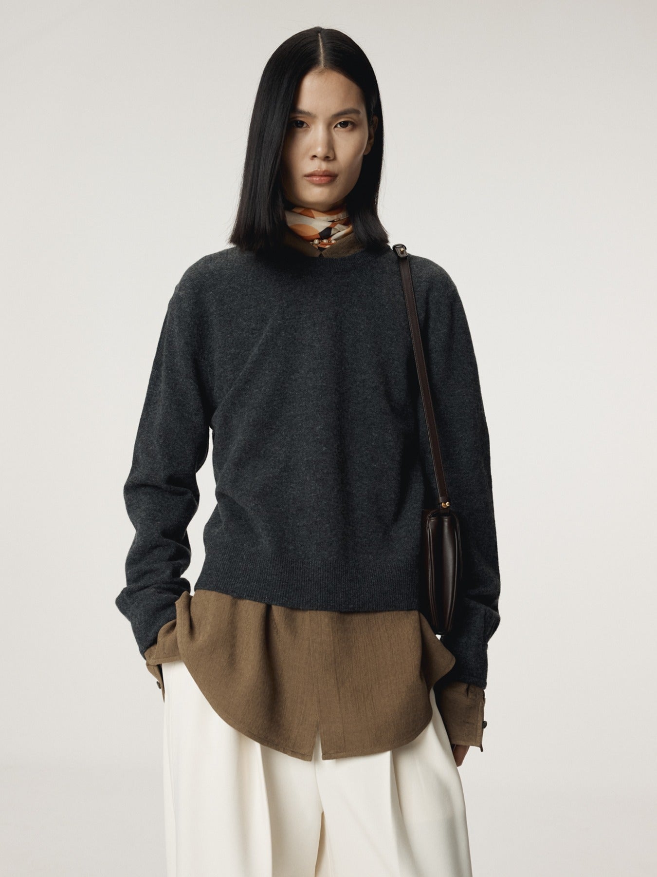 Recto - Shirt Cuffs Detail Knit Top (Charcoal Grey) product image 1 | TRAB K-Fashion Australia