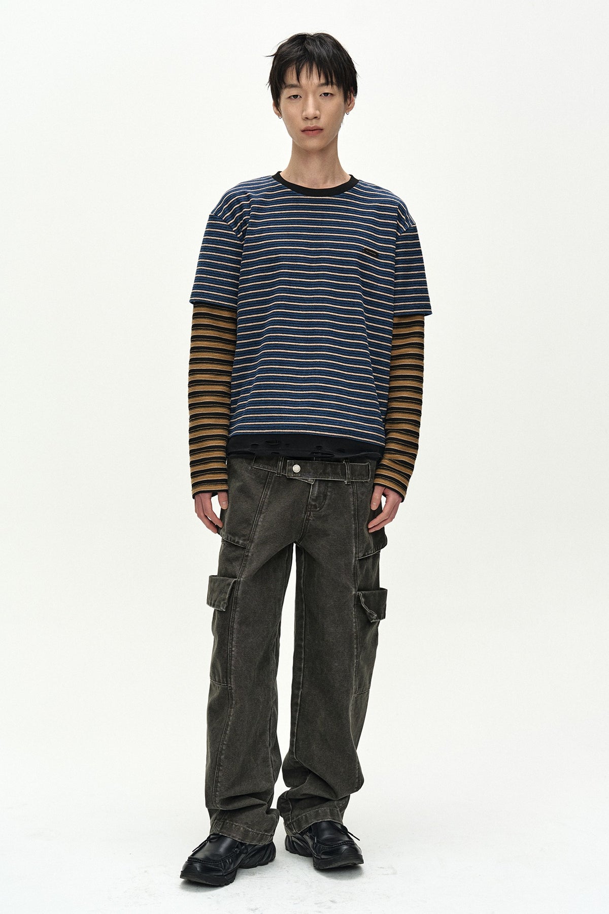 Andersson Bell - Unisex Stripe Layered Long Sleeve T-Shirt (Blue) product image 1 | TRAB K-Fashion Australia
