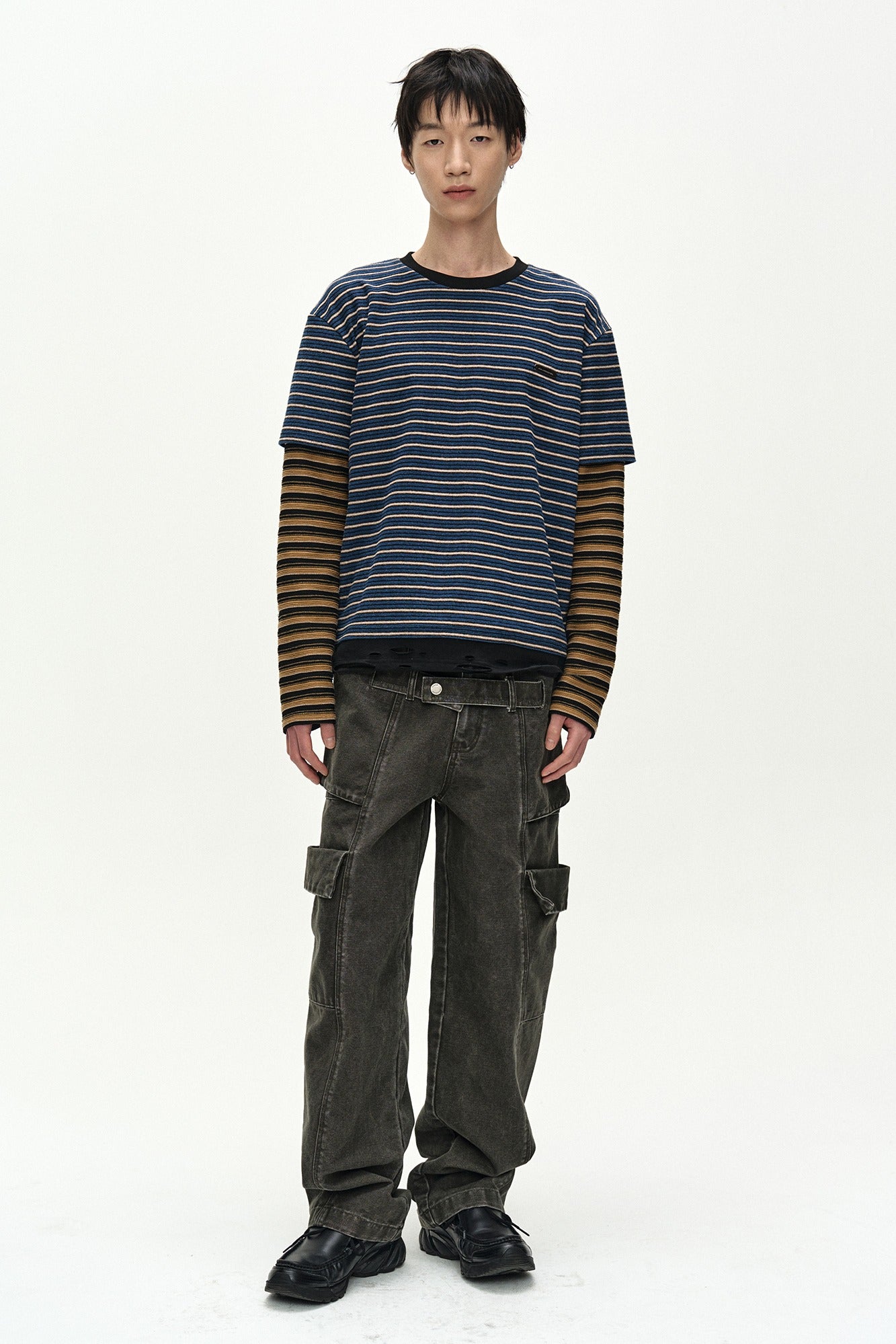 Andersson Bell - Unisex Stripe Layered Long Sleeve T-Shirt (blue) (Blue) product image 1 | TRAB K-Fashion Australia