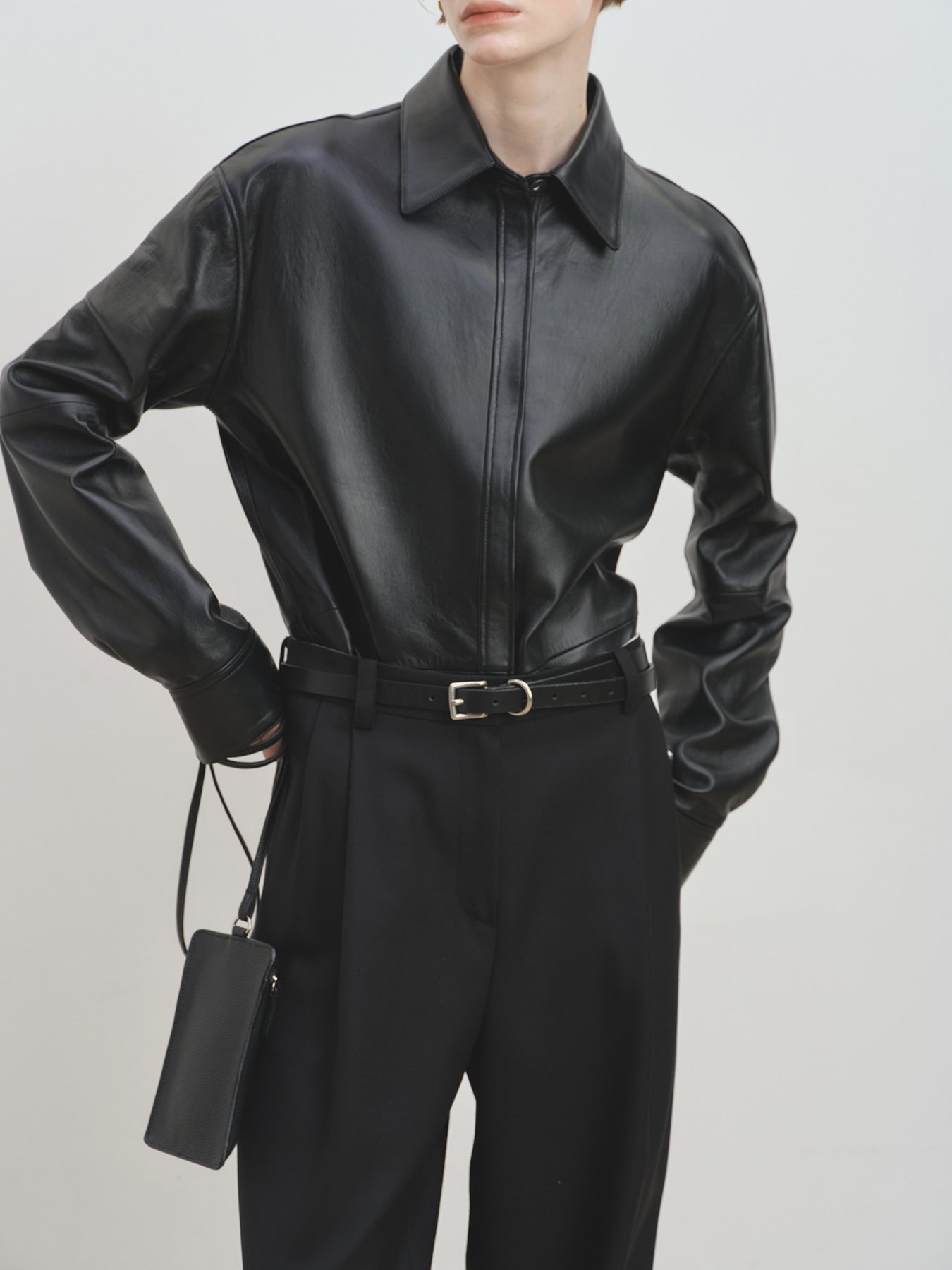 Tonywack - Leather Hidden Button Shirt (Black) product image 5 | TRAB K-Fashion Australia