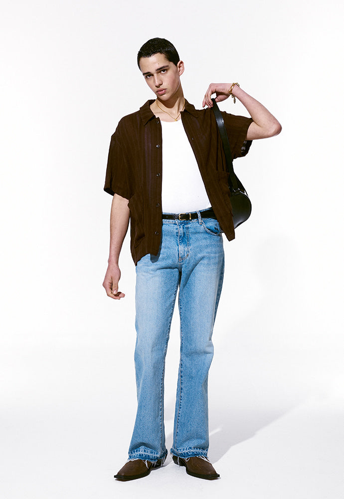 Tonywack - Cotton Linen Textured Stripe Shirt (Brown) product image 4 | TRAB K-Fashion Australia