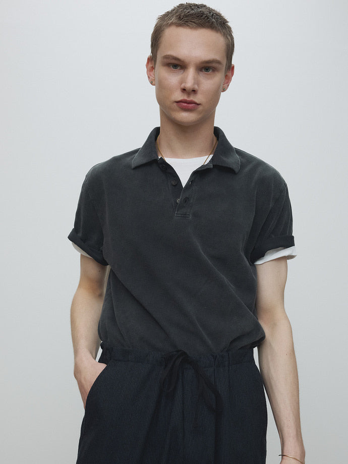 Tonywack - Garment Dyed Distressed Piqué Polo (Faded Black) product image 6 | TRAB K-Fashion Australia