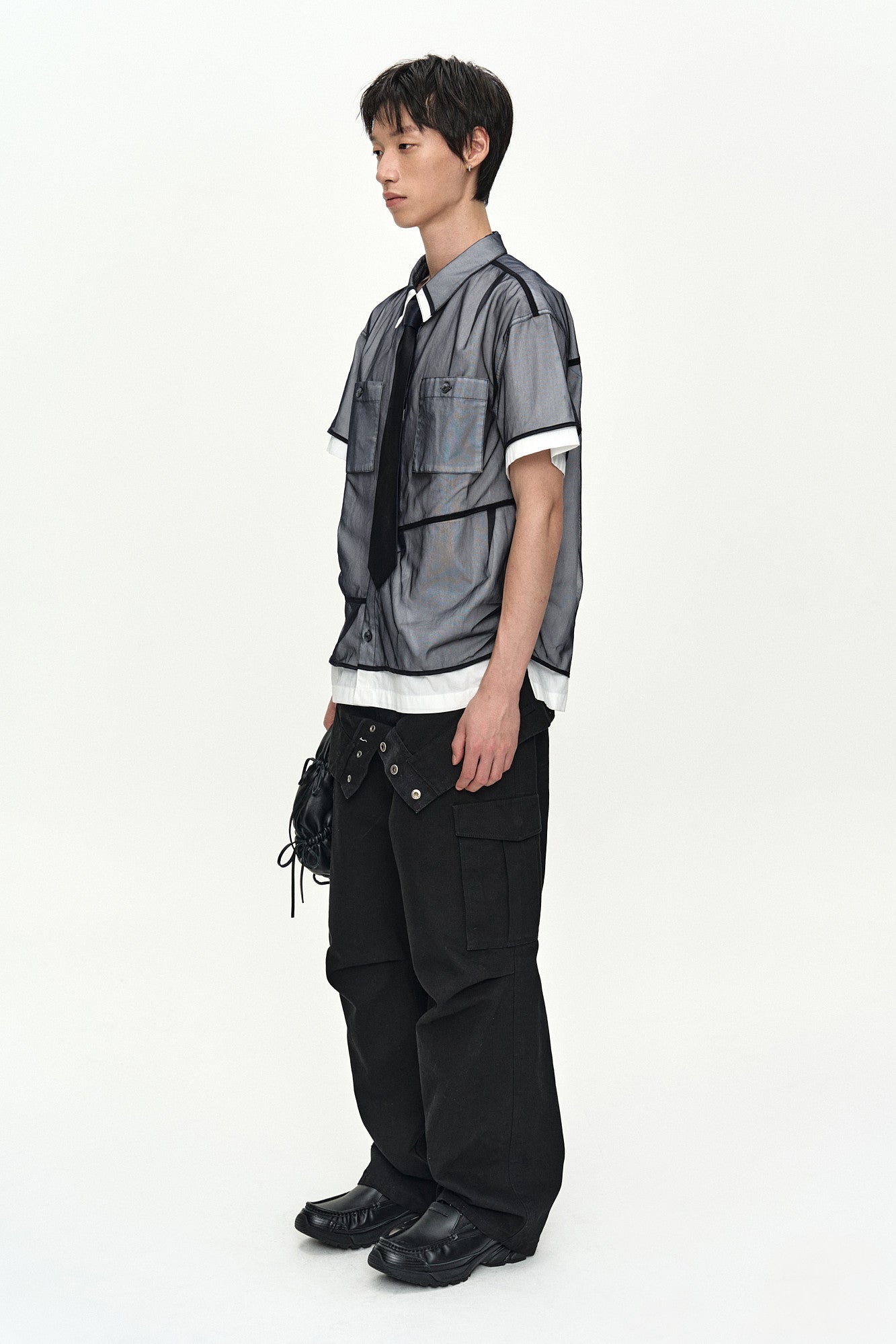 Andersson Bell - White Sheer Layered Shirt (White/Navy) product image 2 | TRAB K-Fashion Australia