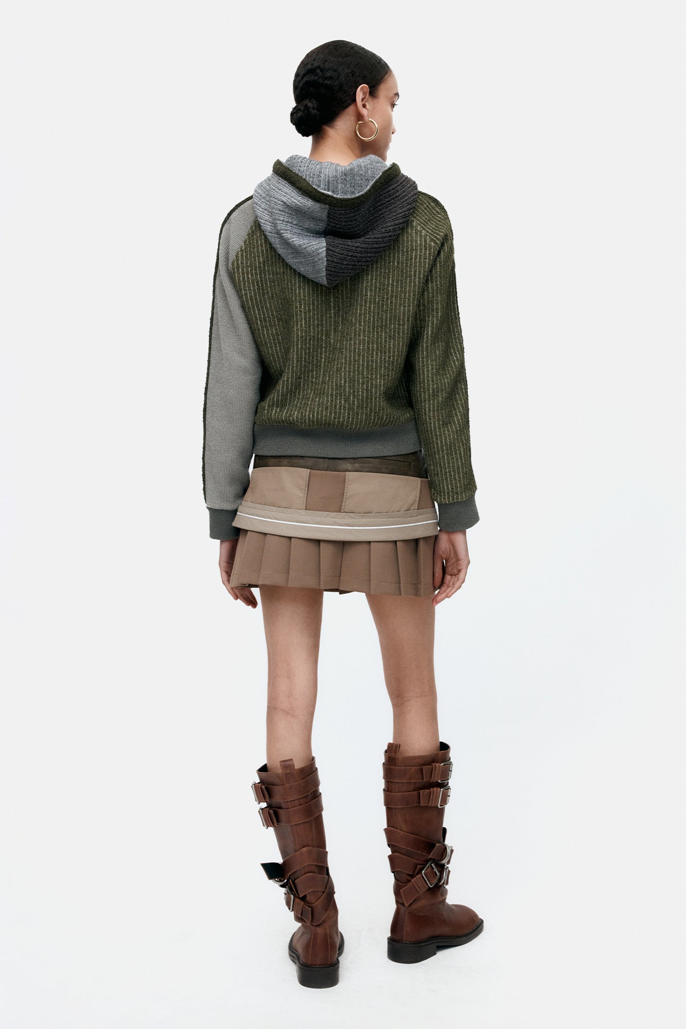 Andersson Bell - Color Blocked Knit Hoodie Zip Up (Green) product image 2 | TRAB K-Fashion Australia