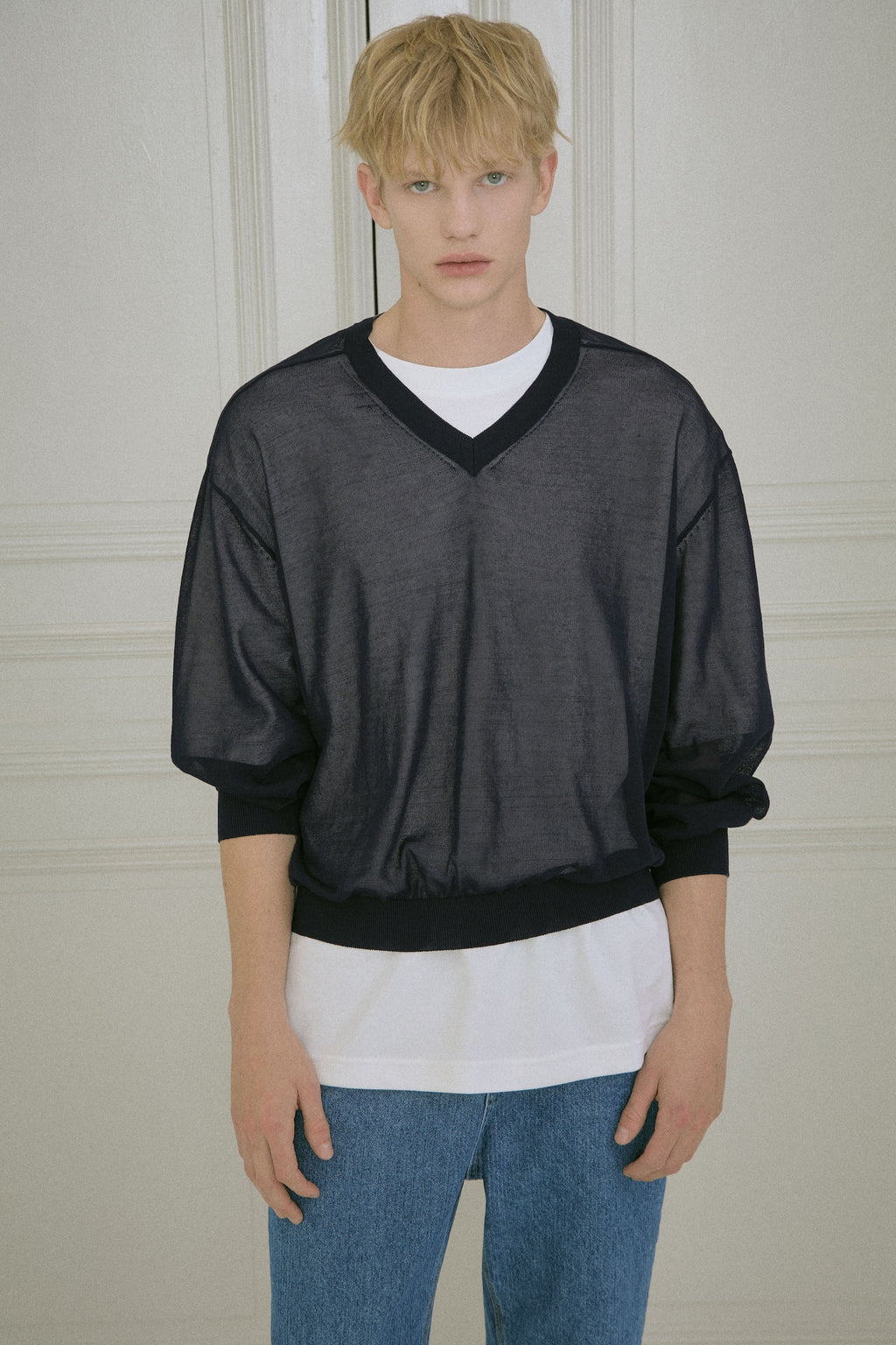 STU - Sheer V-Neck Knit (Navy) product image 15 | TRAB K-Fashion Australia