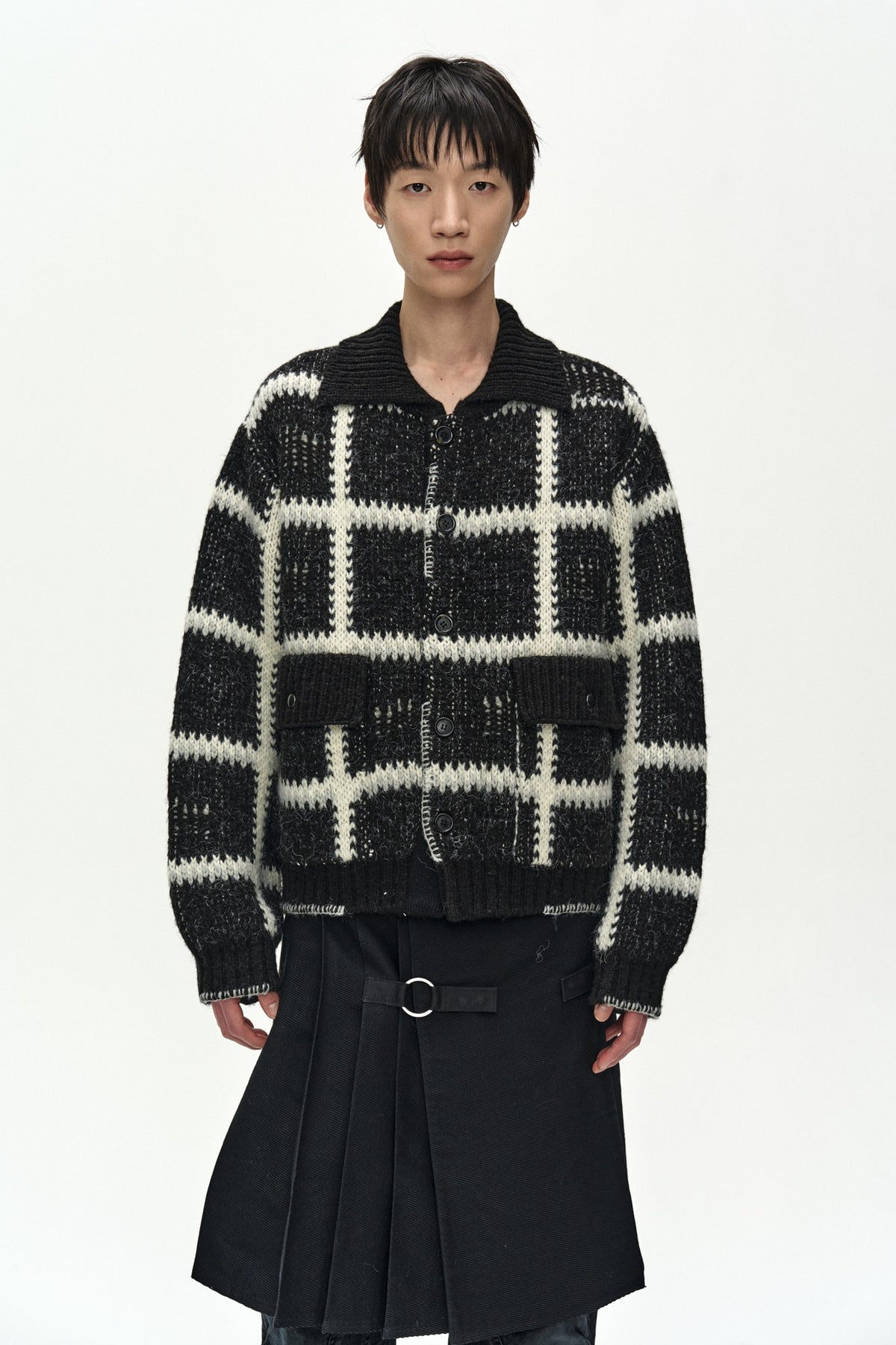 Andersson Bell - Shaggy Check Button Cardigan (Black) product image 4 | TRAB K-Fashion Australia