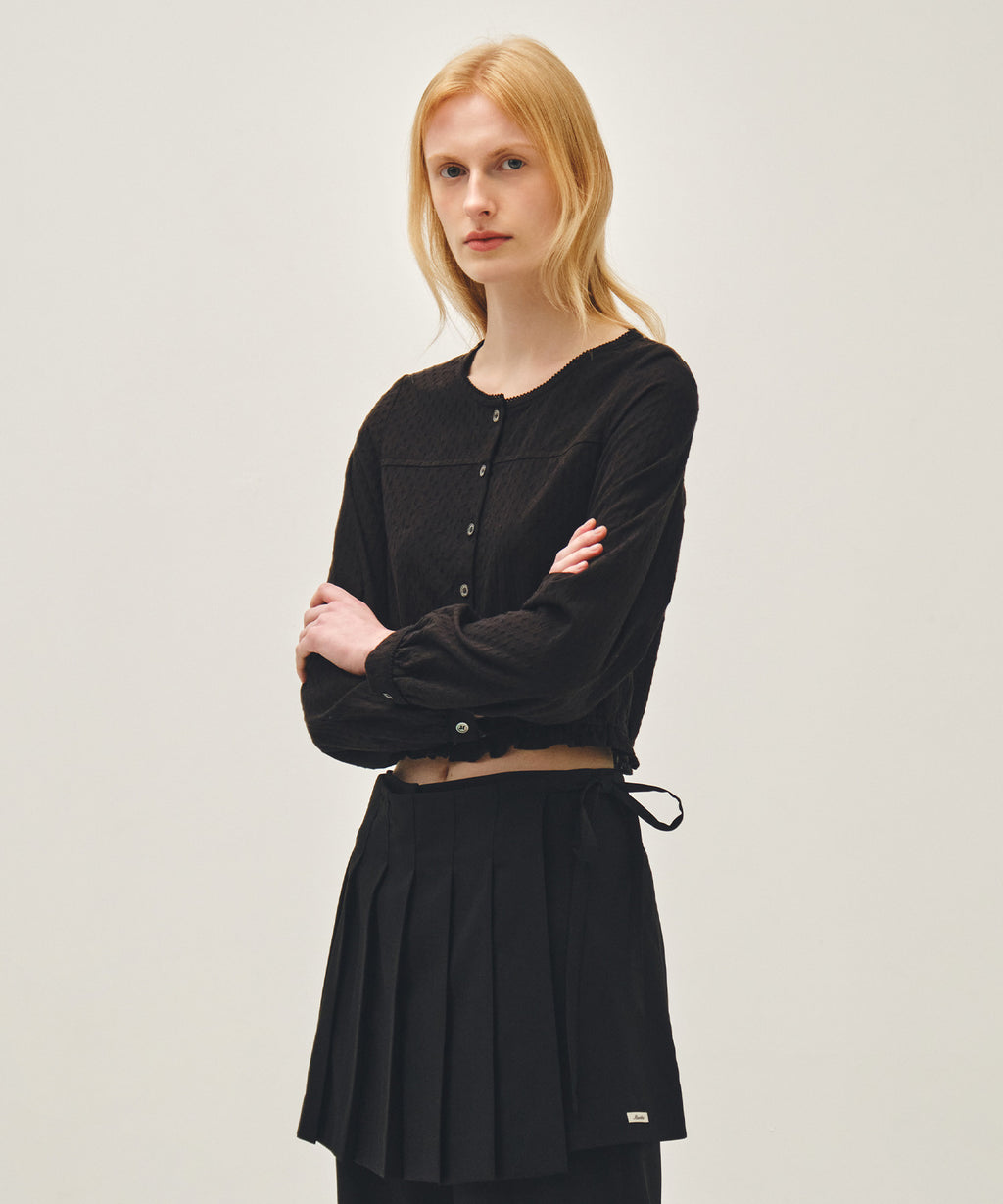 Marithe & Francois Girbaud - Lace Shirring Crop Blouse (Black) product image 2 | TRAB K-Fashion Australia