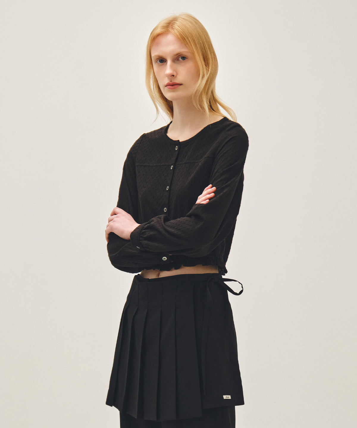 Marithe & Francois Girbaud - Lace Shirring Crop Blouse (Black) product image 2 | TRAB K-Fashion Australia