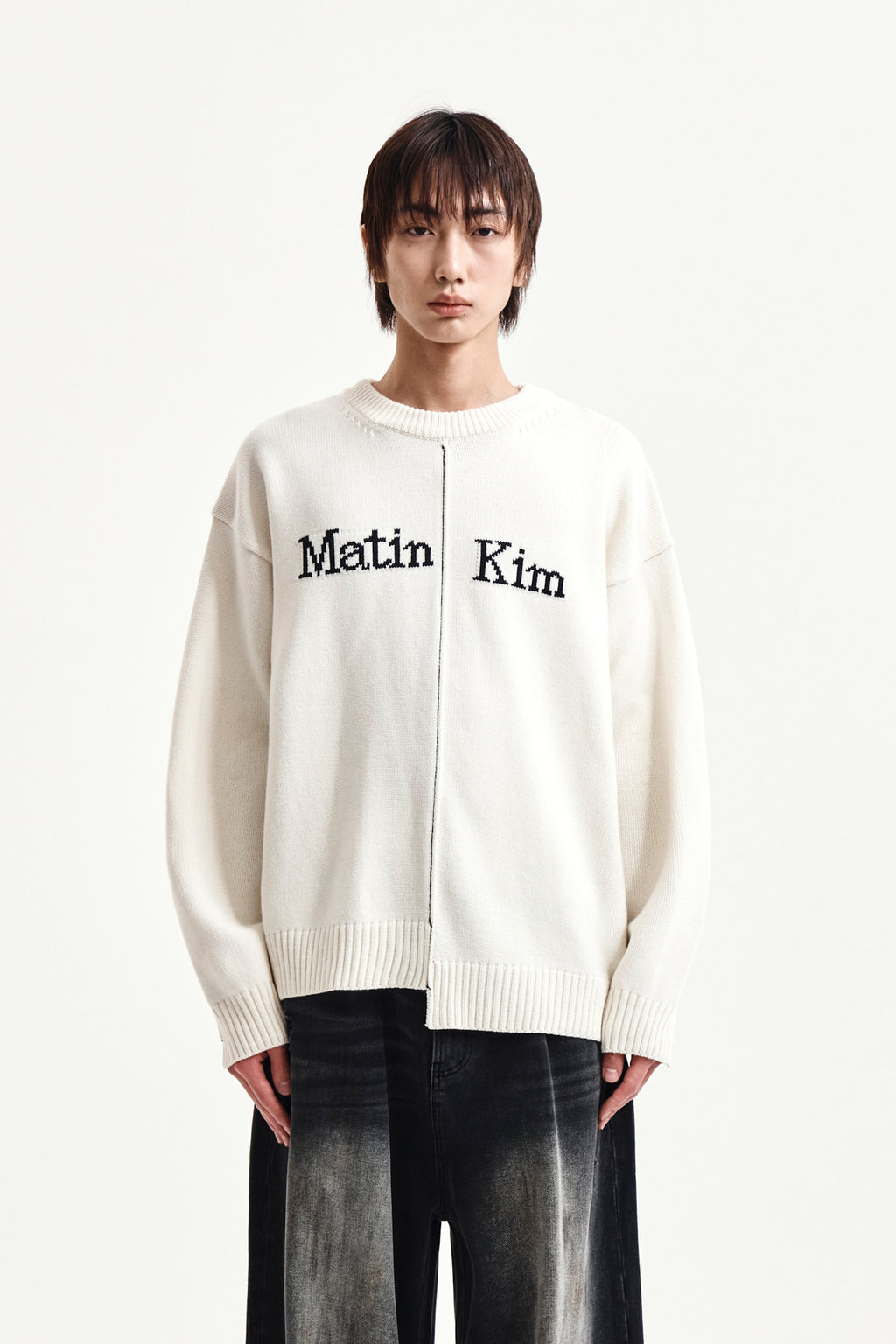 Matin Kim - Asymmetric Logo Knit Pullover (Ivory) product image 10 | TRAB K-Fashion Australia