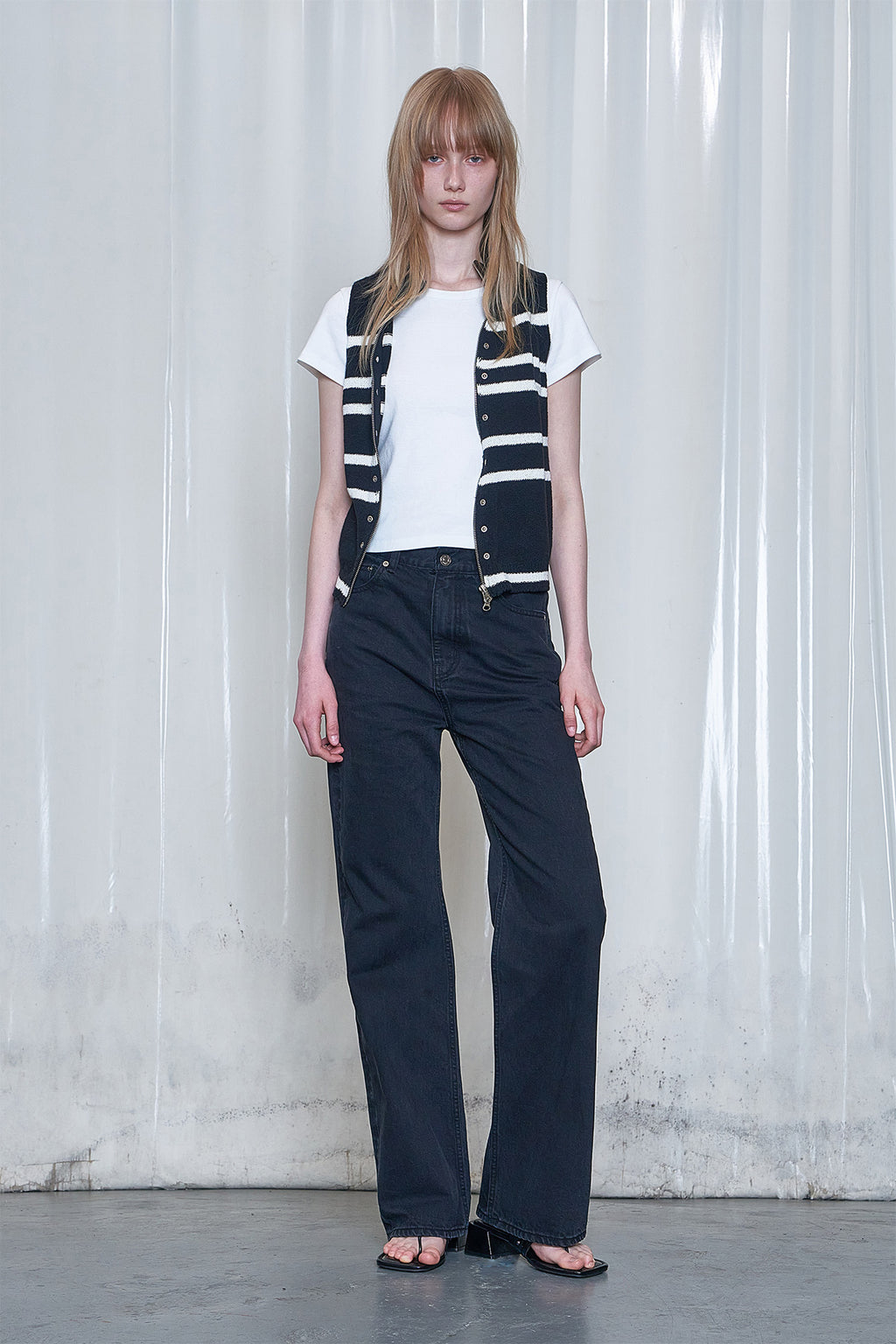 Deinet - Stripe Knit Vest Zip Up (Black) product image 9 | TRAB K-Fashion Australia