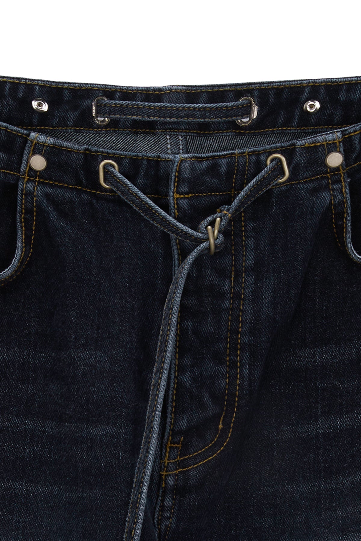 Matin Kim - Waist String Belted Denim Pants (Navy) product image 3 | TRAB K-Fashion Australia