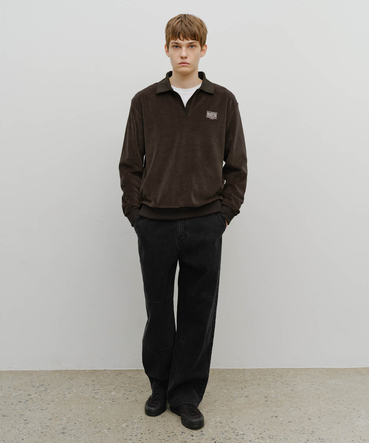 Marithe & Francois Girbaud - Classic Logo Collared Velour Sweatshirt (Brown) product image 5 | TRAB K-Fashion Australia