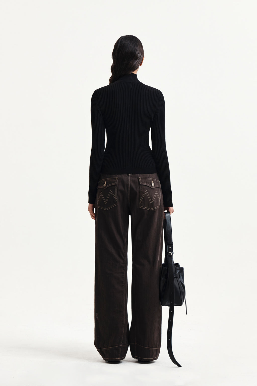 Matin Kim - Waist Buckle Stitch Point Twill Denim Pants (Brown) product image 8 | TRAB K-Fashion Australia