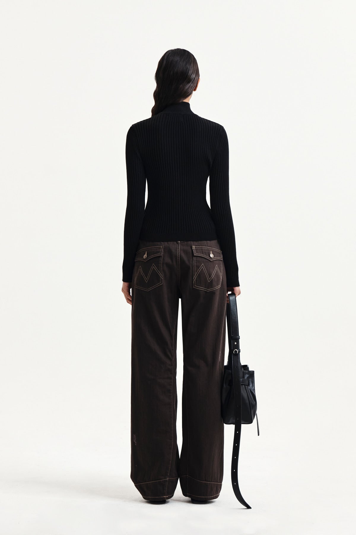 Matin Kim - Waist Buckle Stitch Point Twill Denim Pants (Brown) product image 8 | TRAB K-Fashion Australia