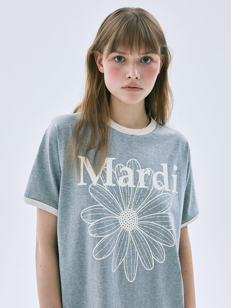 Mardi Mercredi - Ringer Tshirt Flowermardi (Grey Ivory) product image 1 | TRAB K-Fashion Australia