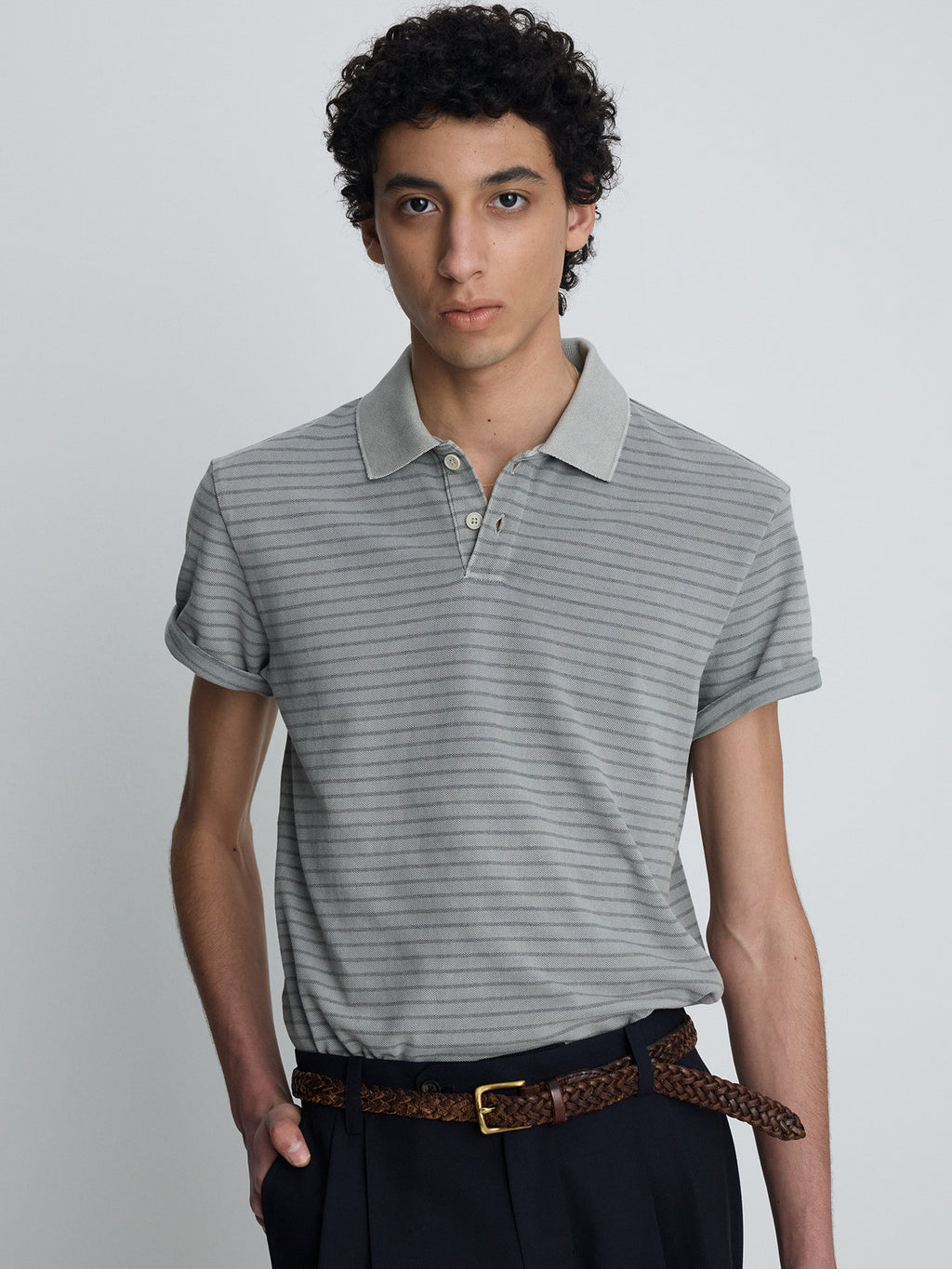 Tonywack - Garment Dyed Stripe Piqué Polo (Faded Grey) product image 5 | TRAB K-Fashion Australia