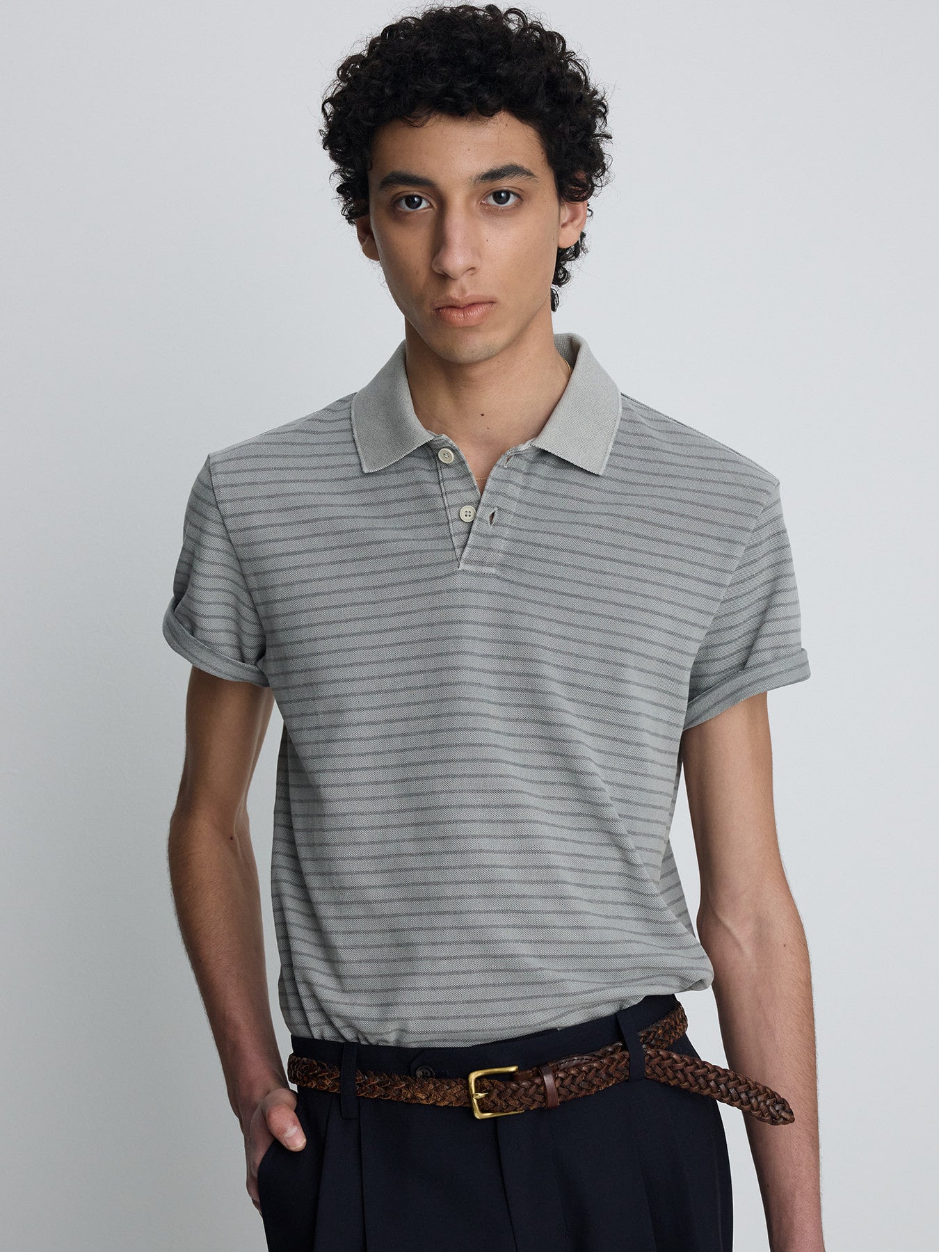 Tonywack - Garment Dyed Stripe Piqué Polo (Faded Grey) product image 5 | TRAB K-Fashion Australia