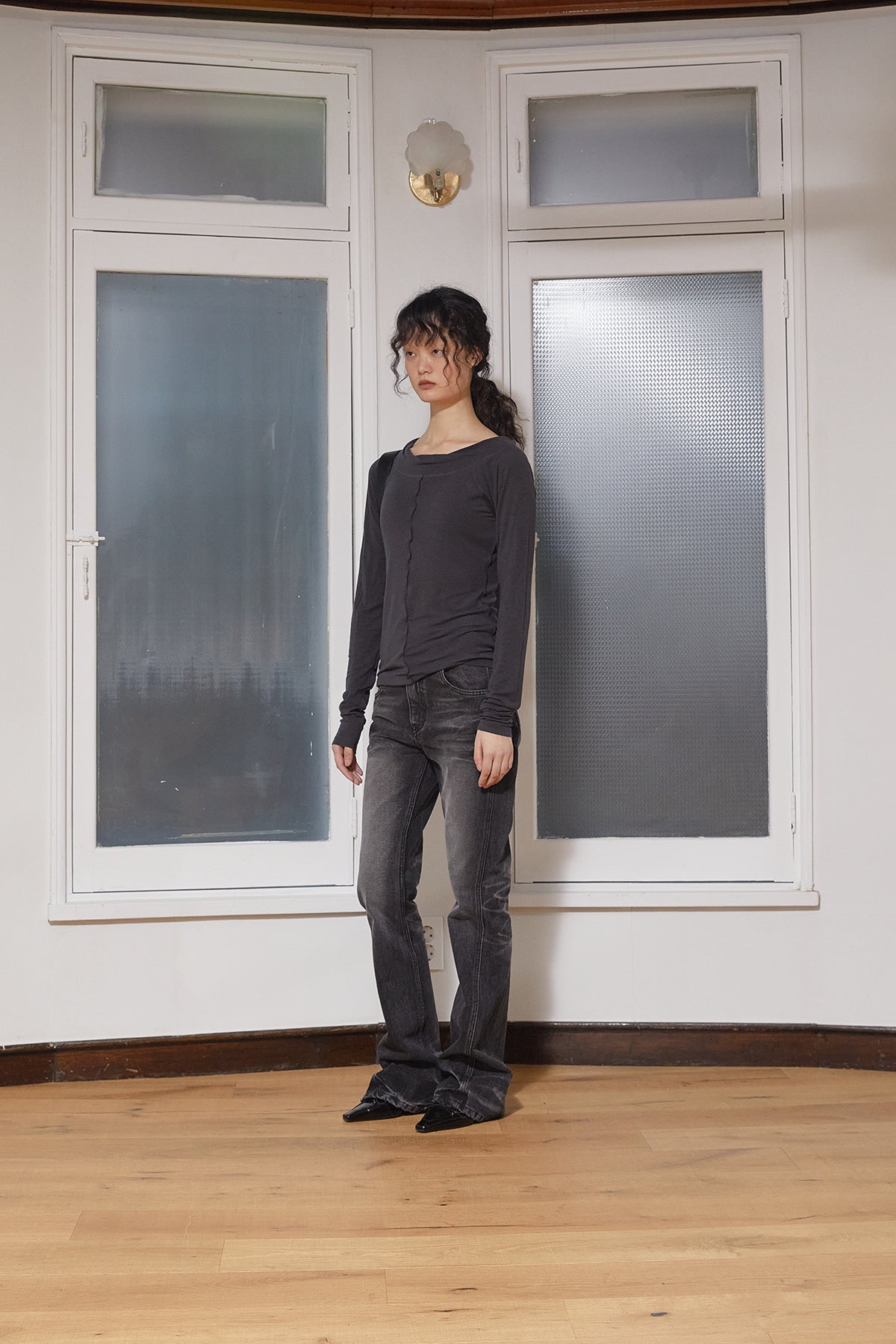 Matin Kim - Wide Neck Raglan Long Sleeve (Charcoal) product image 7 | TRAB K-Fashion Australia