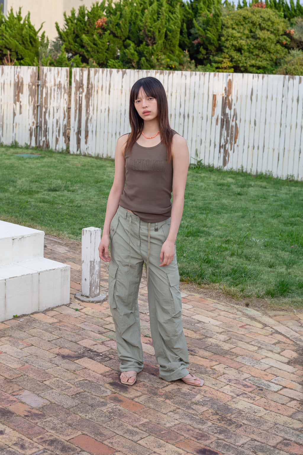 Matin Kim - Logo Applique Slim Tank Top (Khaki) product image 9 | TRAB K-Fashion Australia