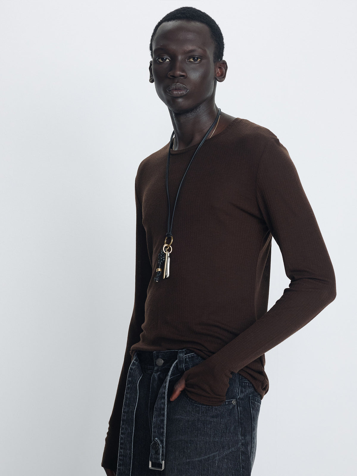 Tonywack - Sheer Wool Ribbed Knit Top (Brown) product image 5 | TRAB K-Fashion Australia