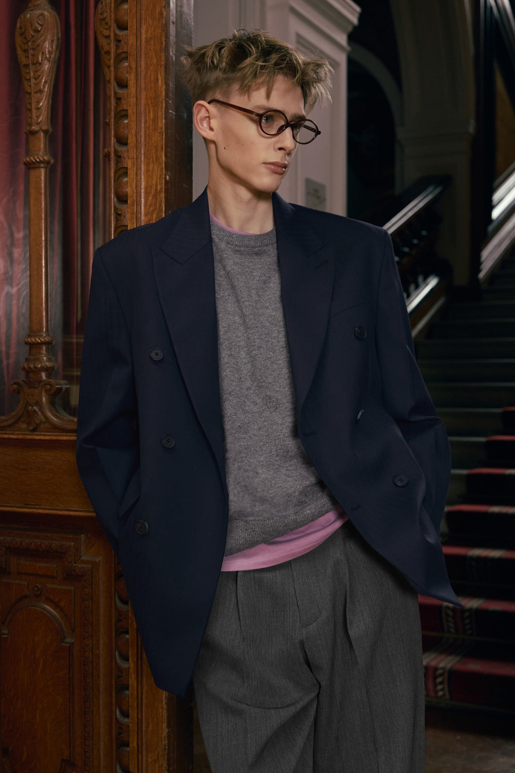 STU - Herringbone Double Breasted Blazer (Navy) product image 5 | TRAB K-Fashion Australia